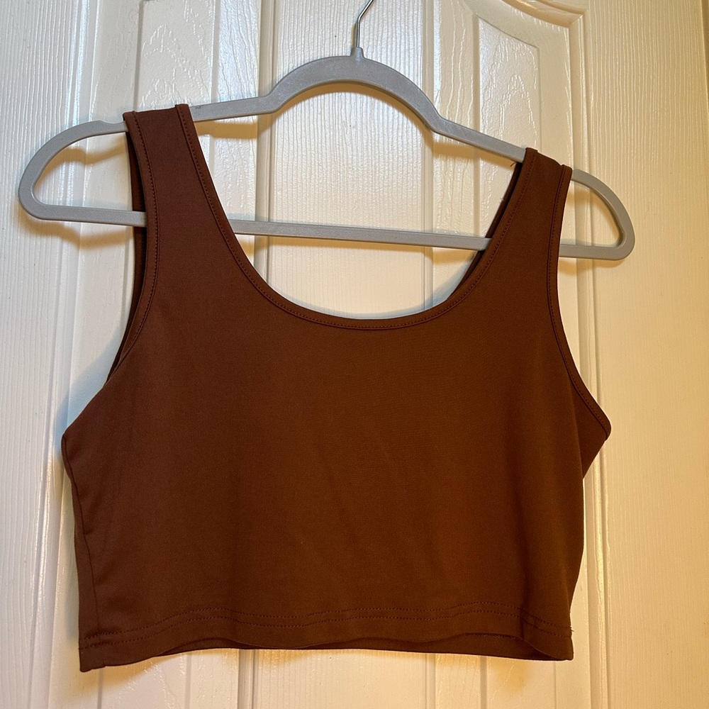 Solid Brown Loose Cropped Tank Top
